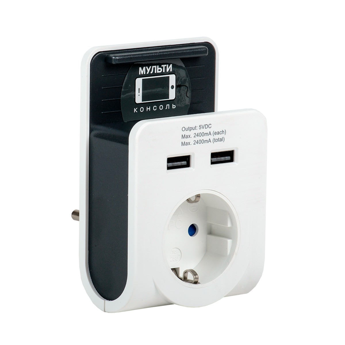 Адаптер т-02/01 1 розетка, 2 usb 2,4а, белый (1/12/48) "iek"