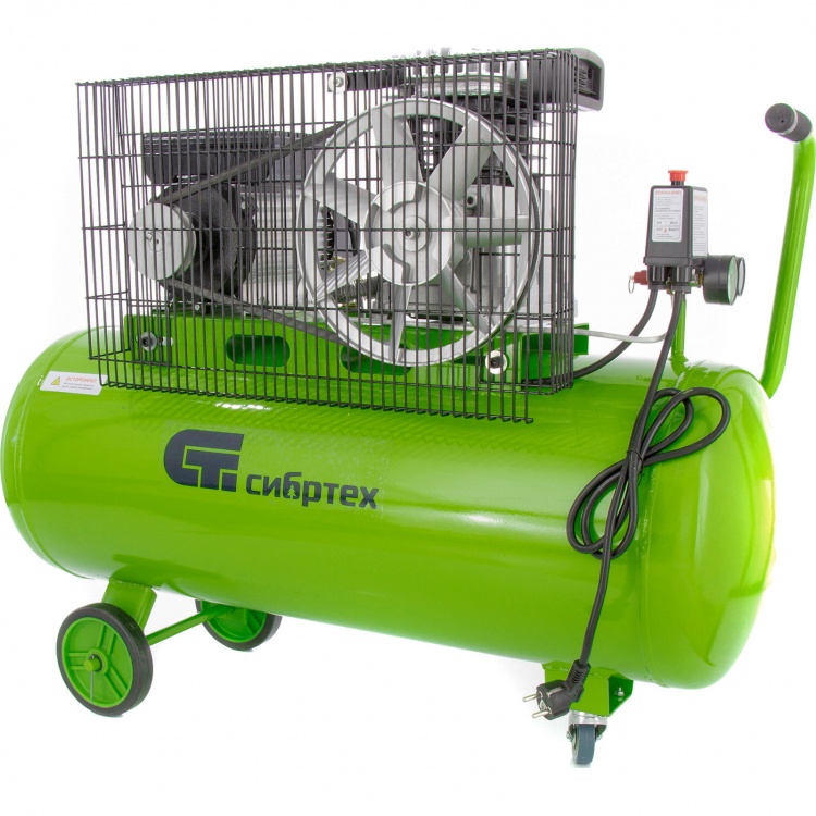 Компрессор воздушный КР-2200/100, 2.2 кВт, 350 л/мин, 100 л, ременной привод, масляный Сибртех (58042)