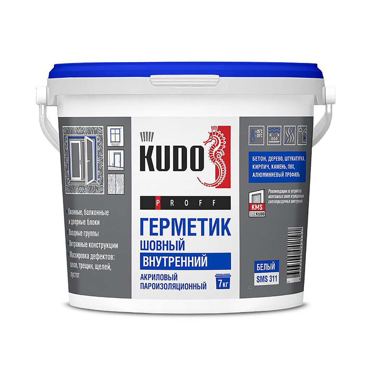 Герметик акриловый пароизоляционный шовный "proff" (внутренний) белый 7 кг (1) "kudo" sms-311