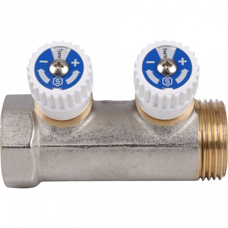 Коллектор 1" STOUT с вентилями на 2 выхода 1/2"