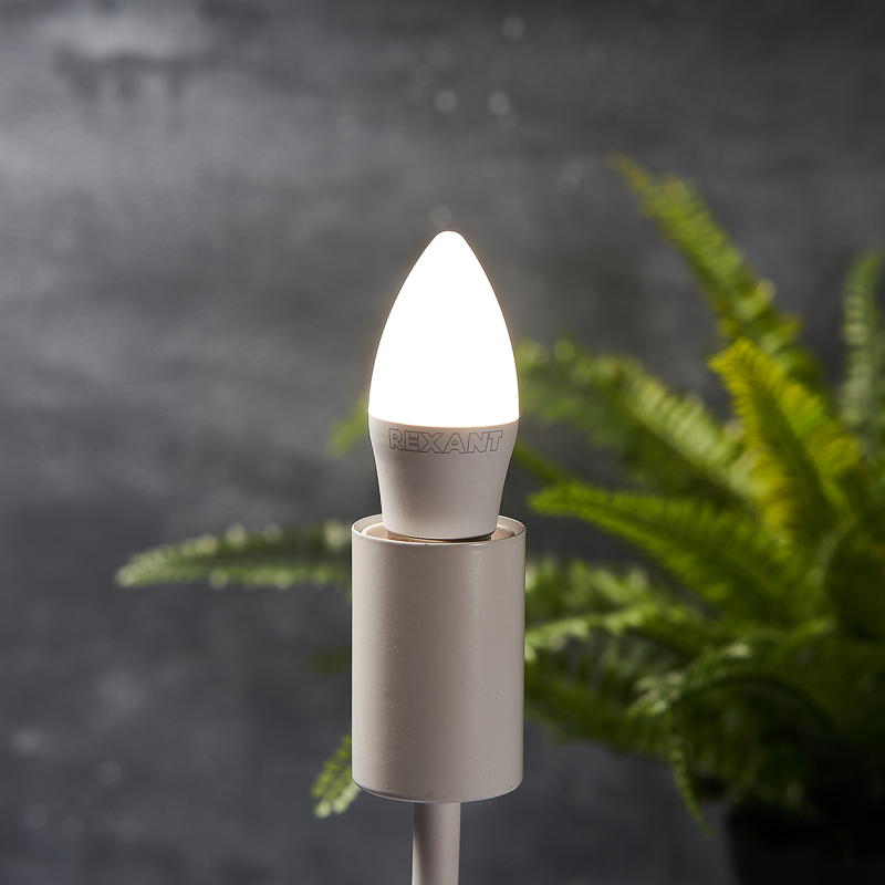 Лампа светодиодная "rexant" свеча (cn)  9,5w 4000 k 903 лм  e27, нейтрал. свет (10/100) 604-026
