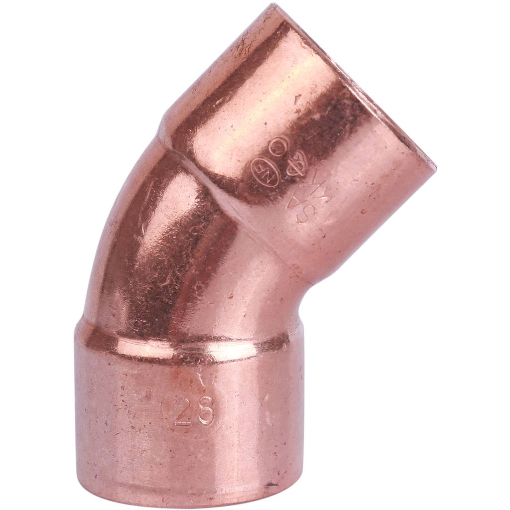 Отвод двухраструбный 28 мм / 45° под пайку медный SANHA 1504128