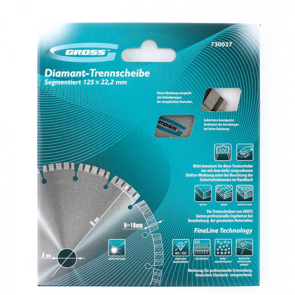 Диск алмазный, 125 х 22.2 мм, лазерная приварка турбо-сегментов, сухая резка Gross (730037)