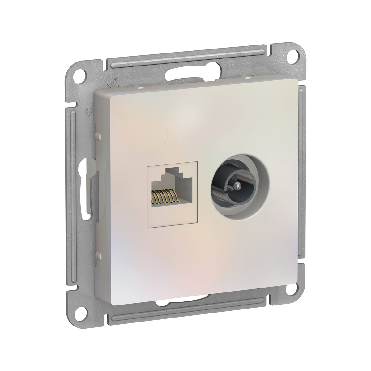 Розетка компьютерная и телевизионная "atlasdesign" tv+rj45 (механизм) жемчуг (1/10/60) "schneider"