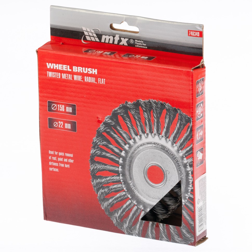 Щетка для УШМ 150 мм, посадка 22.2 мм, плоская, крученая проволока 0.5 мм Matrix (74634)
