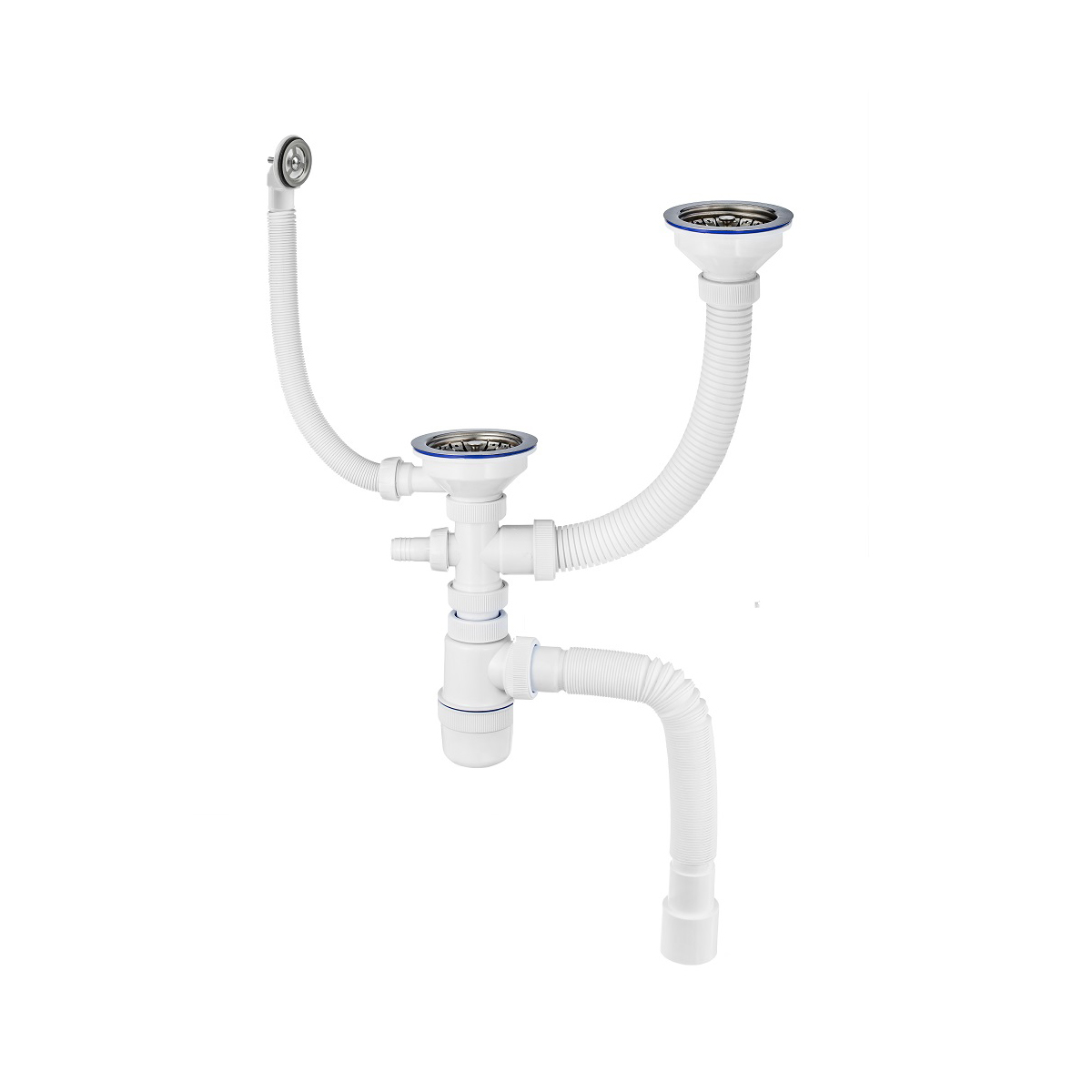 Сифон "элит" для 2-й мойки с нерж. чашкой 114 мм отвод, кругл. перелив, гофротруба (1/15) "вирпласт"