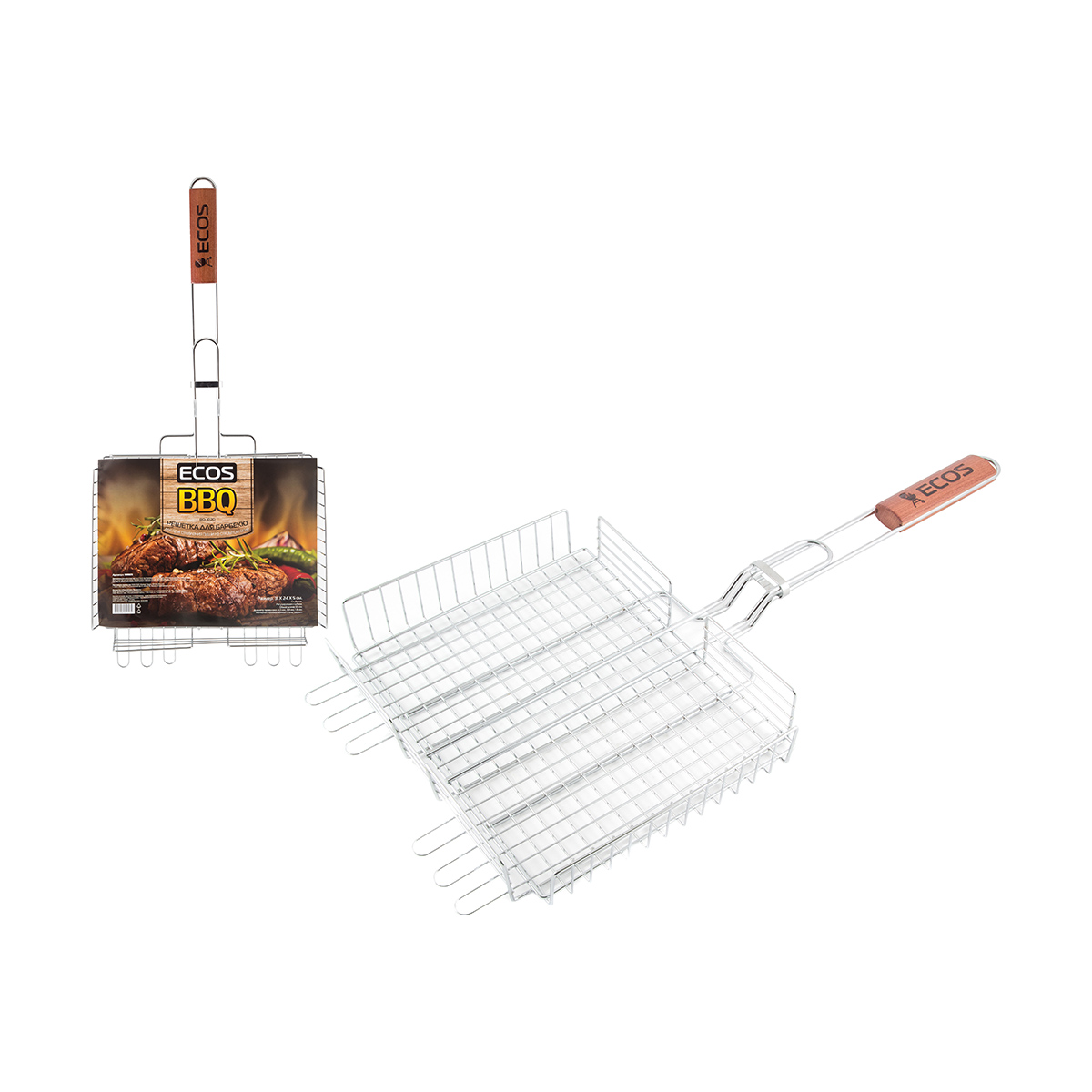 Решетка-гриль 31*24*5 см, хром, дерев. ручка (1/4/12) "ecos" rd-102d