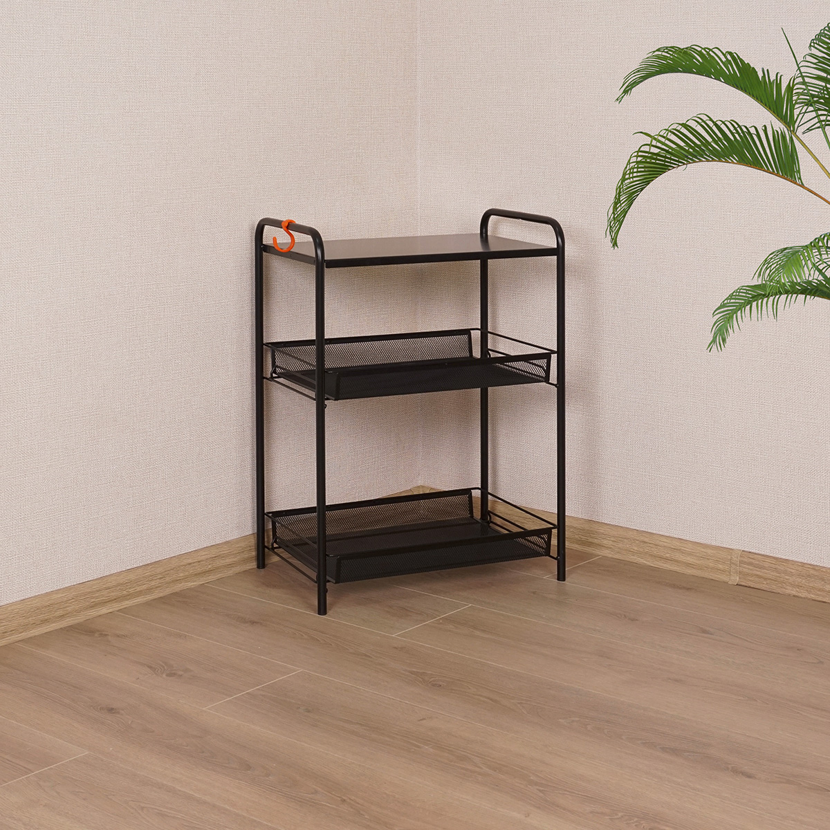 Этажерка "ладья 33с" 2 корзины + полка (300*450*610 мм) черный (1) э557 ч