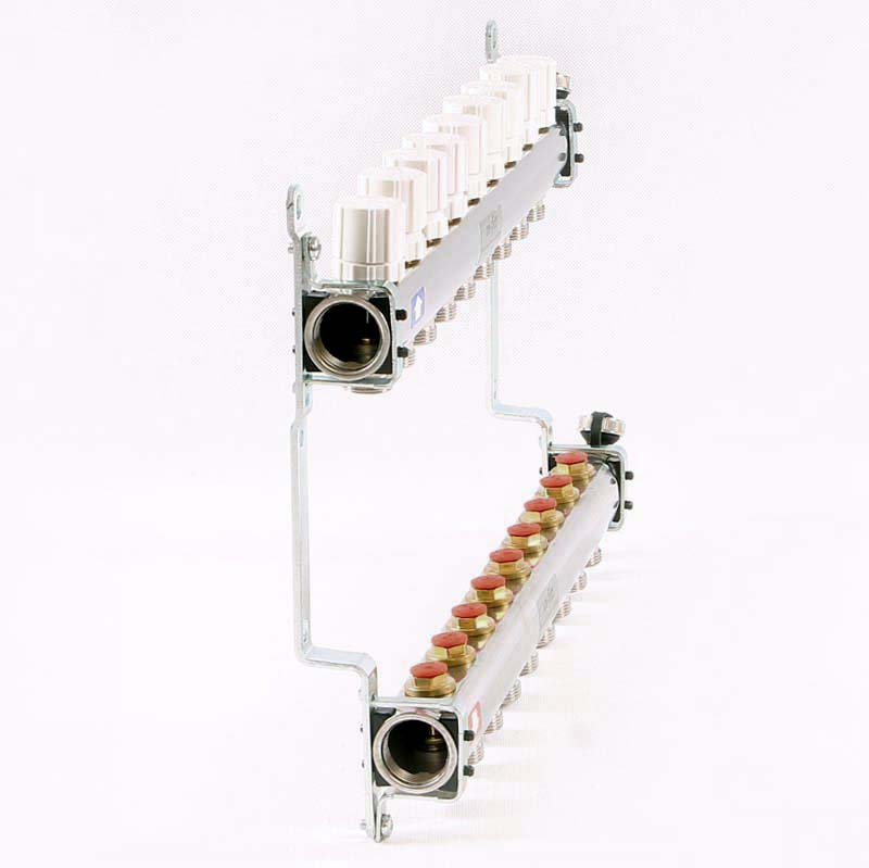 Колл. группа UNI-FITT 1"x3/4" ЕК 9 выходов с вентилями и дренажными клапанами - нерж.сталь