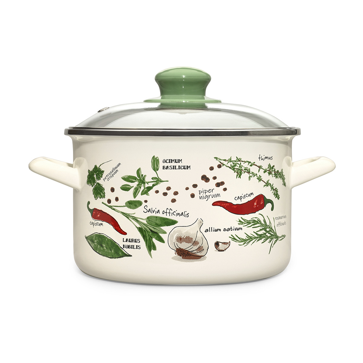 Кастрюля эмалиров. "специи" 3 л, 18 см стекл. крышка (1/4) "metrot"