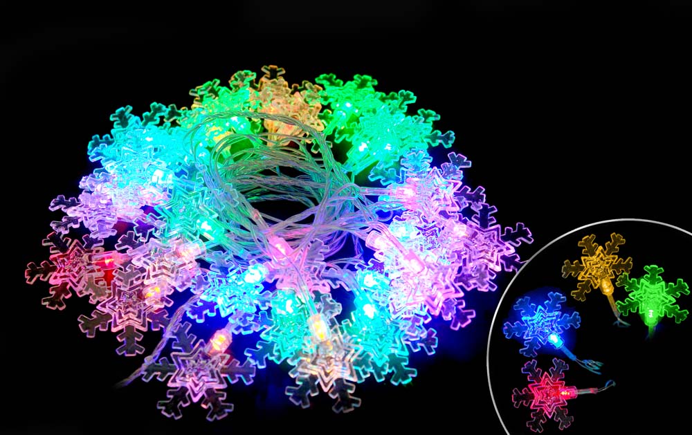 Электрогирлянда "снежинки" 3 м, 8 реж., многоцв. (1/24) led-sf-30-3-mc "волшебная страна"