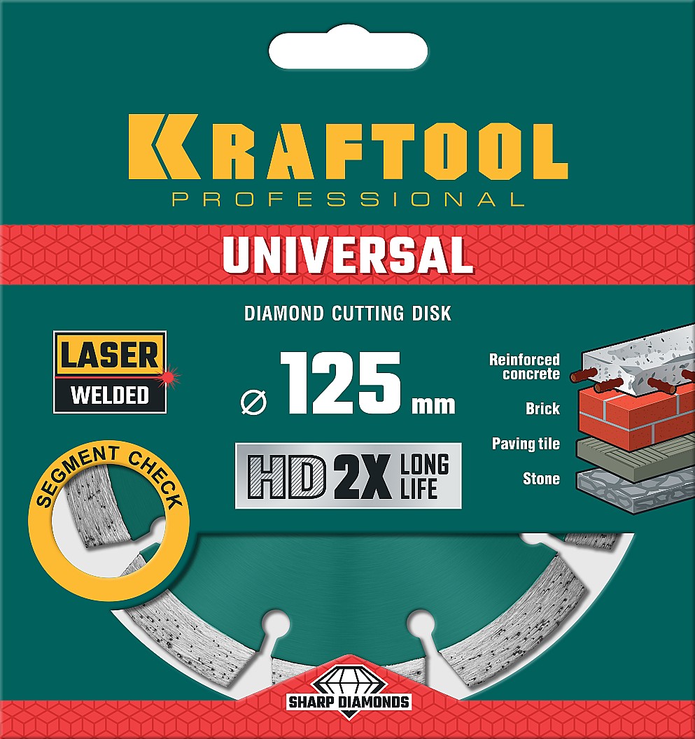 KRAFTOOL Universal, 125 мм, (22.2 мм, 10 х 2.4мм), сегментный алмазный диск (36680-125)