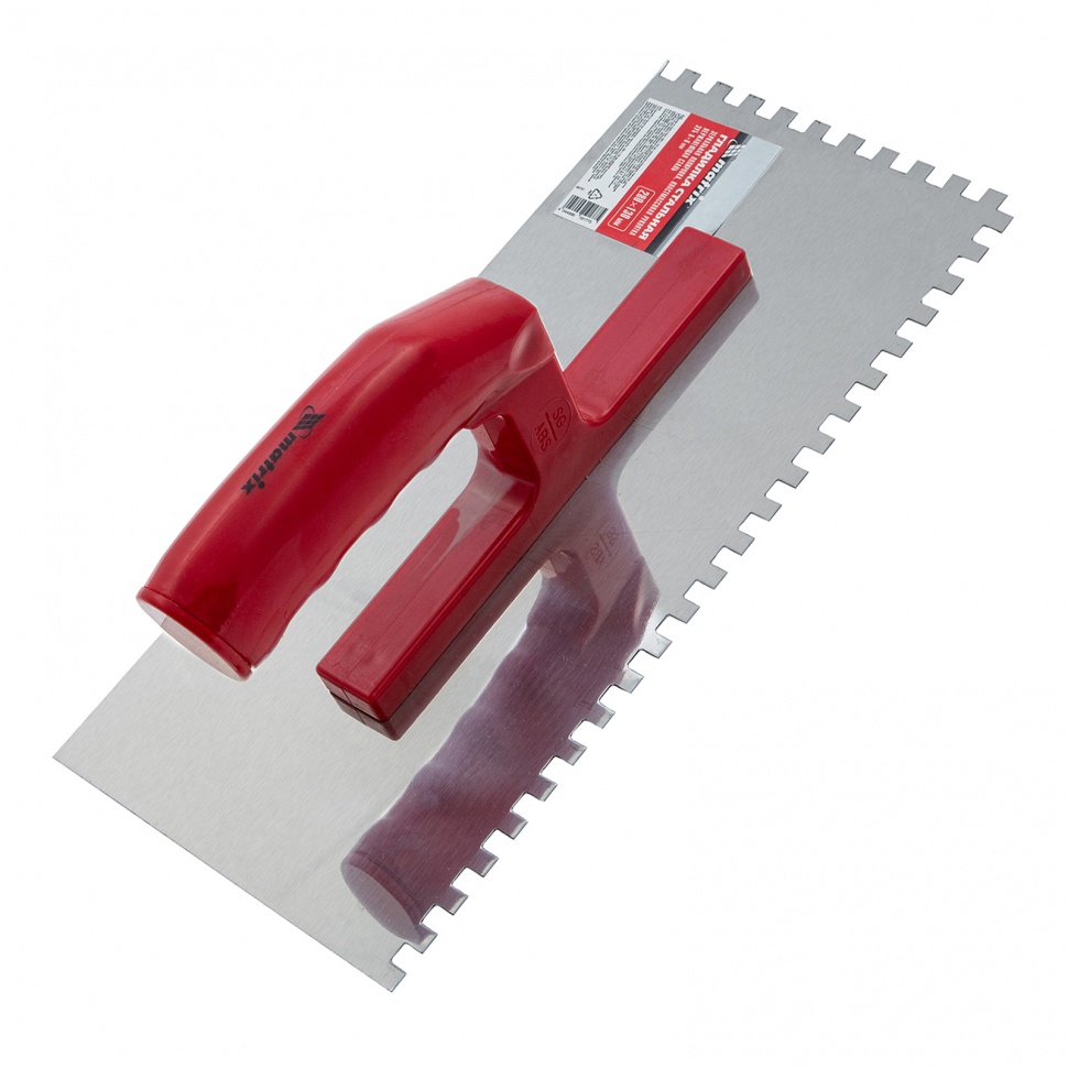 Гладилка из нержавеющей стали, 280 х 130 мм, зеркальная полировка, пластмассовая ручка, зуб 6 х 6 мм Matrix (86781)