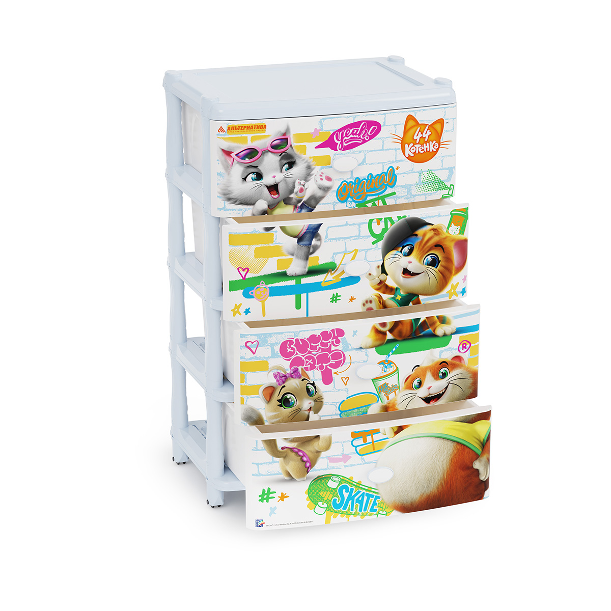 Комод детский "44 котёнка" 4-х секционный широкий (1) "альтернатива"  м7645