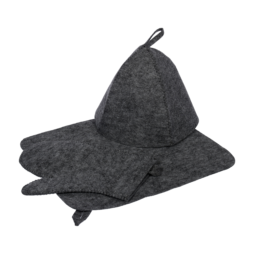 Набор для бани и сауны 3 предм. (шапка, коврик, рукавица) серый (1/20) "hot pot" 41184