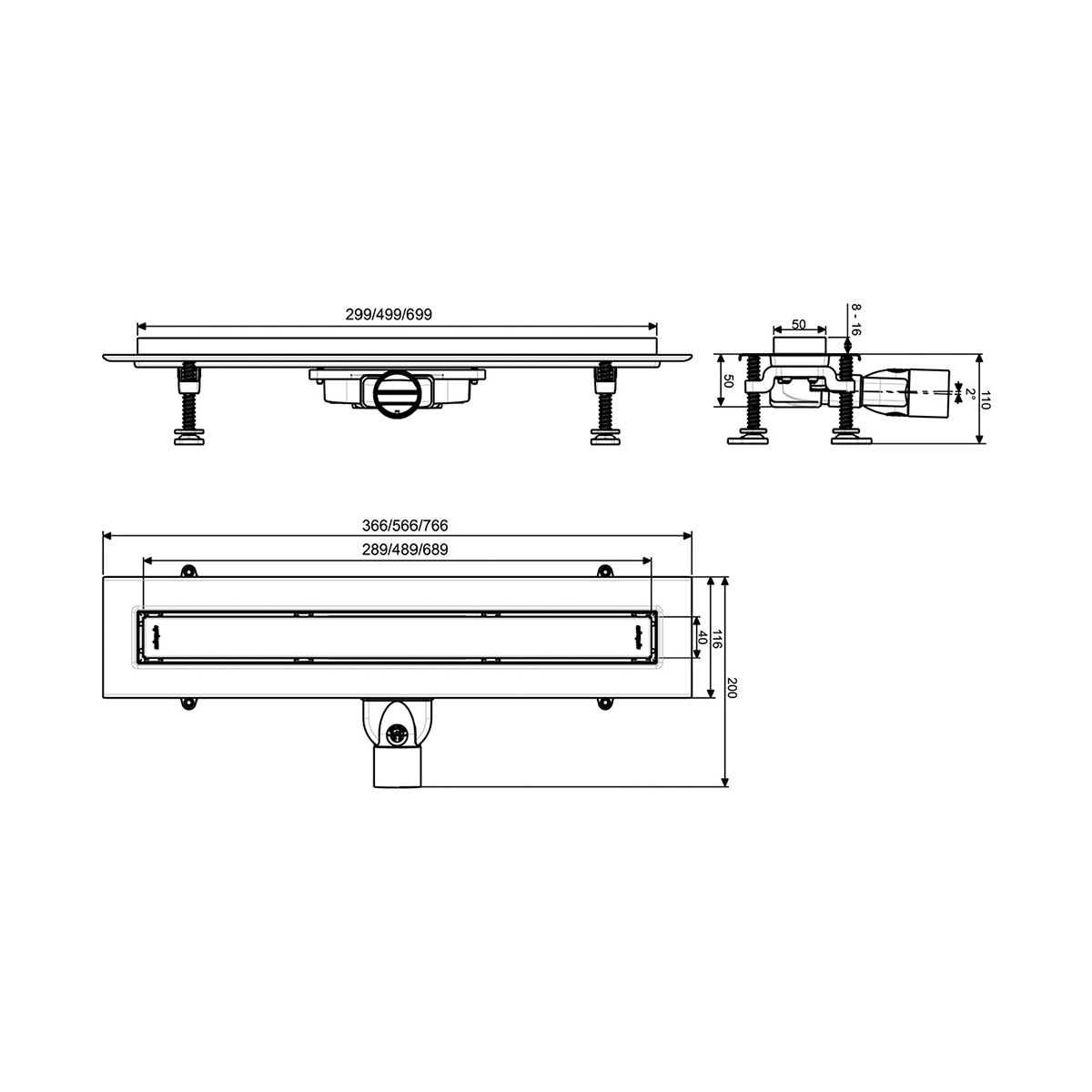 Трап линейный для душа "венеция слим" (квадратн. профиль l 300 мм) (1/6) "wirquin"