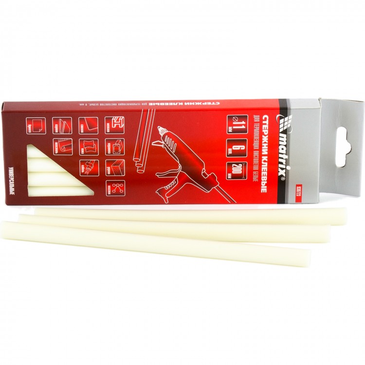 Стержни клеевые, белый, 11 х 200 мм, в упаковке 6 шт Matrix (930723)