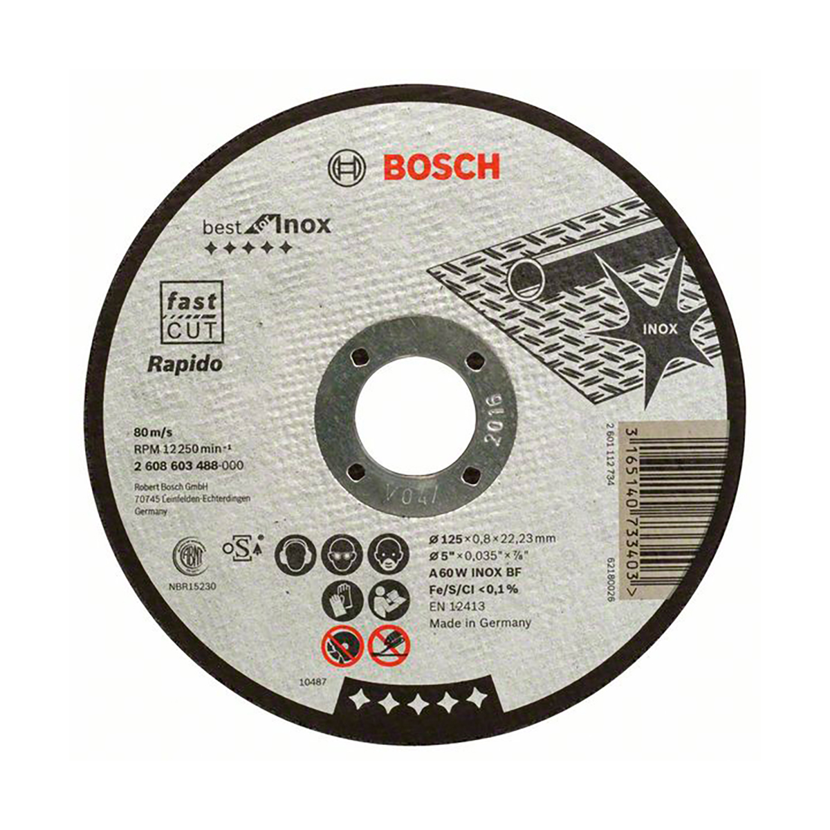 Круг отрезной по нерж. стали "best for inox", rapido 125 x 0,8 х 22,2 мм (1) "bosch" 2608603488