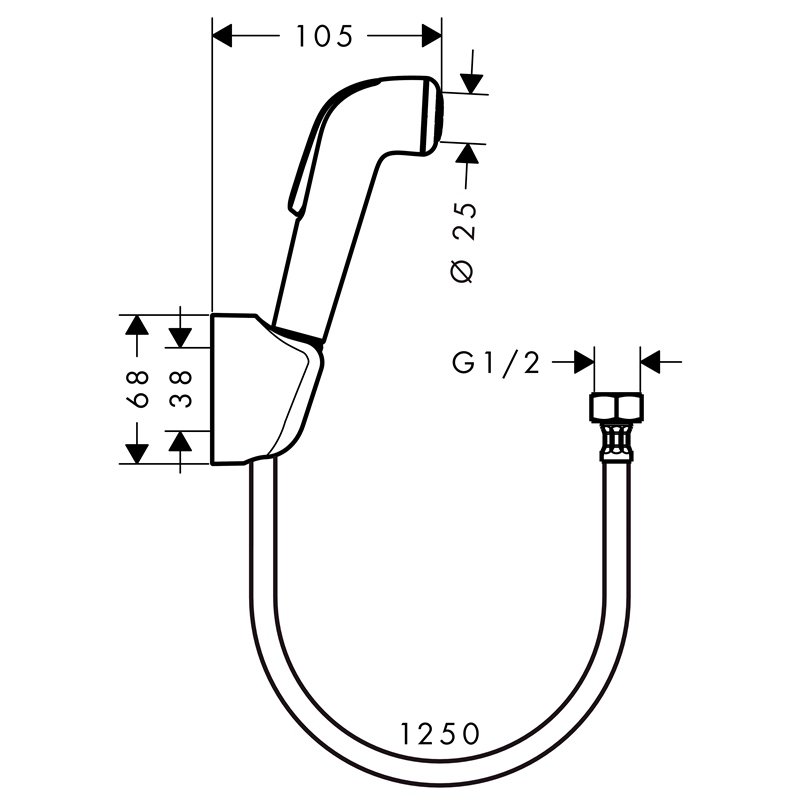 Гигиенический душ HansGrohe HG 1jet с держателем и шлангом 125 см белый хром