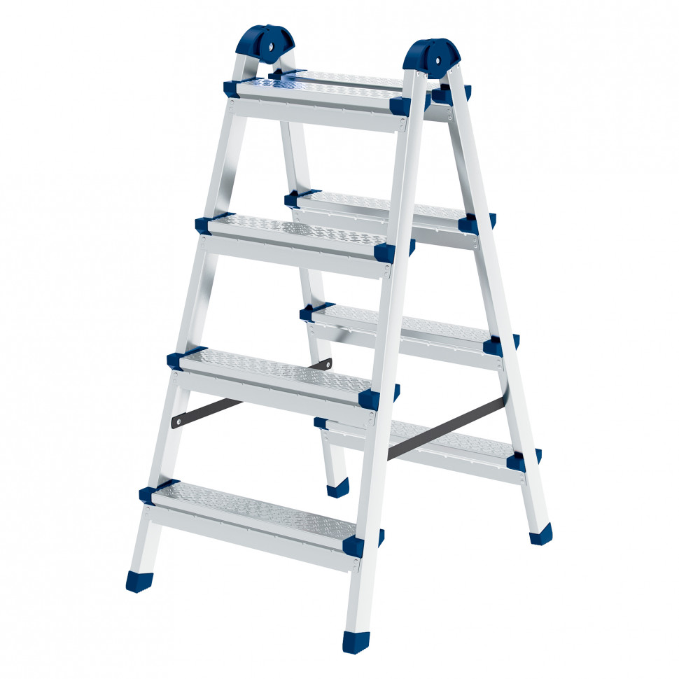Стремянка двухсторонняя 4 ступени, сталь профиль, стальные ступени, Сибртех (97984)