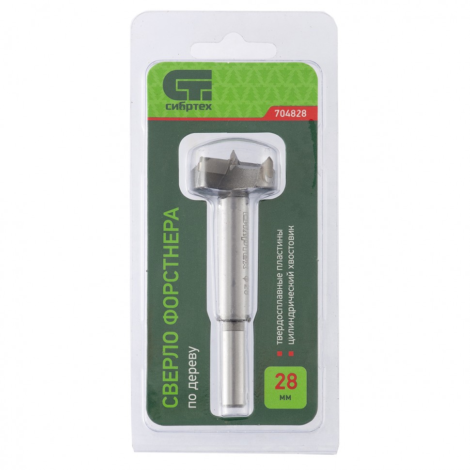 Сверло Форстнера по дереву, 28 мм, цилиндрический хвостовик Сибртех (704828)