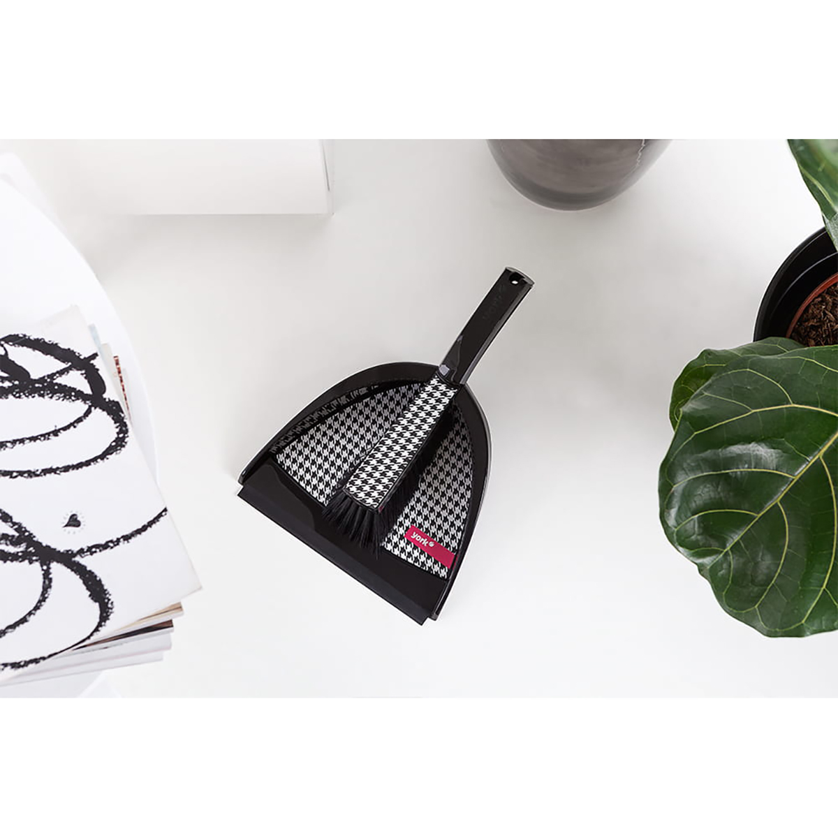 Комплект для уборки "стайл пепита" (щетка-сметка + совок с резинкой)  (1/12) "york"