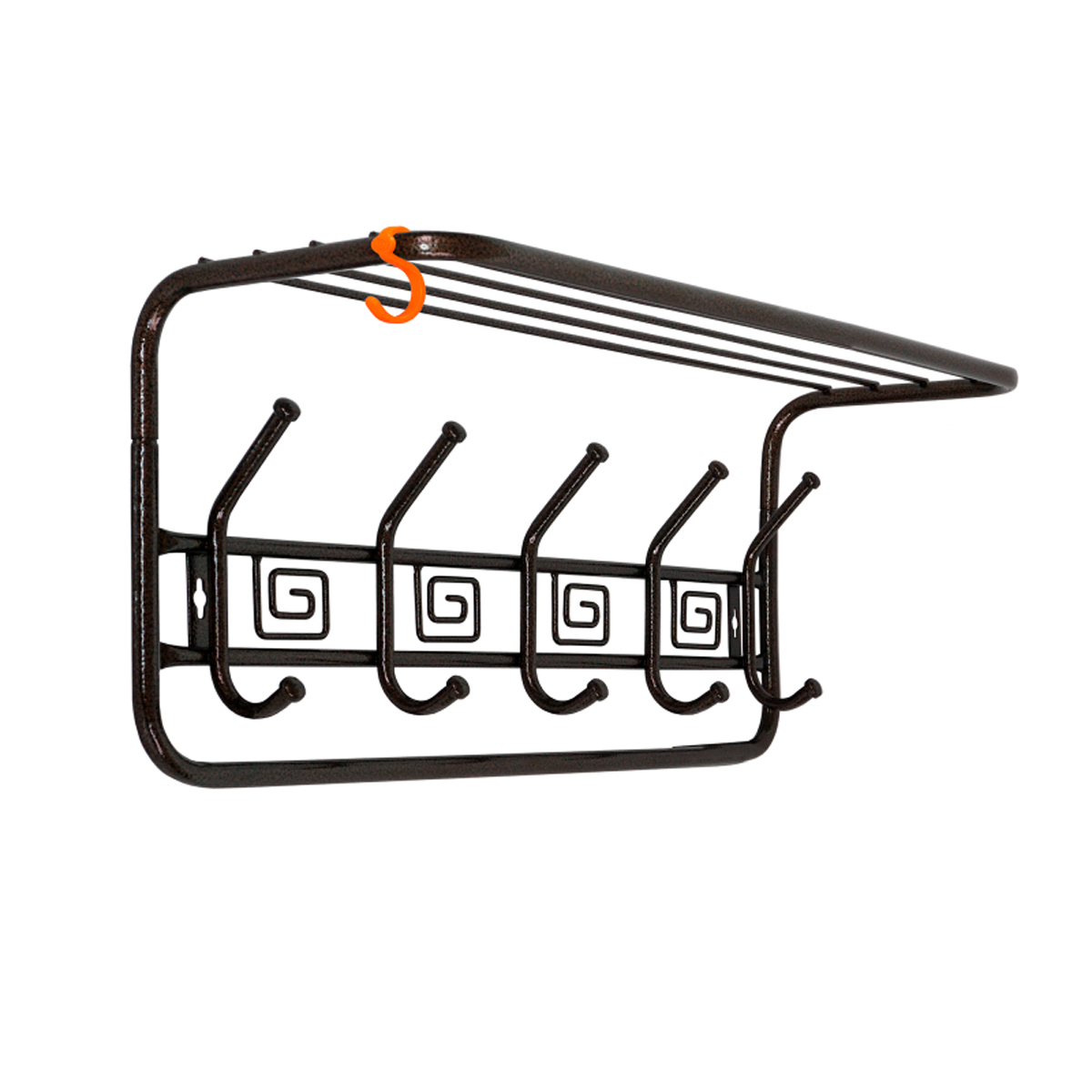 Вешалка настенная с полкой "ажур" (5 крючков) 600*220*263 мм медный антик (1/2) вспа 202 м