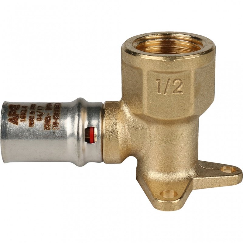 Угольник с креплением на стену 16 х 1/2" (ВР) короткий под пресс STOUT для МП труб