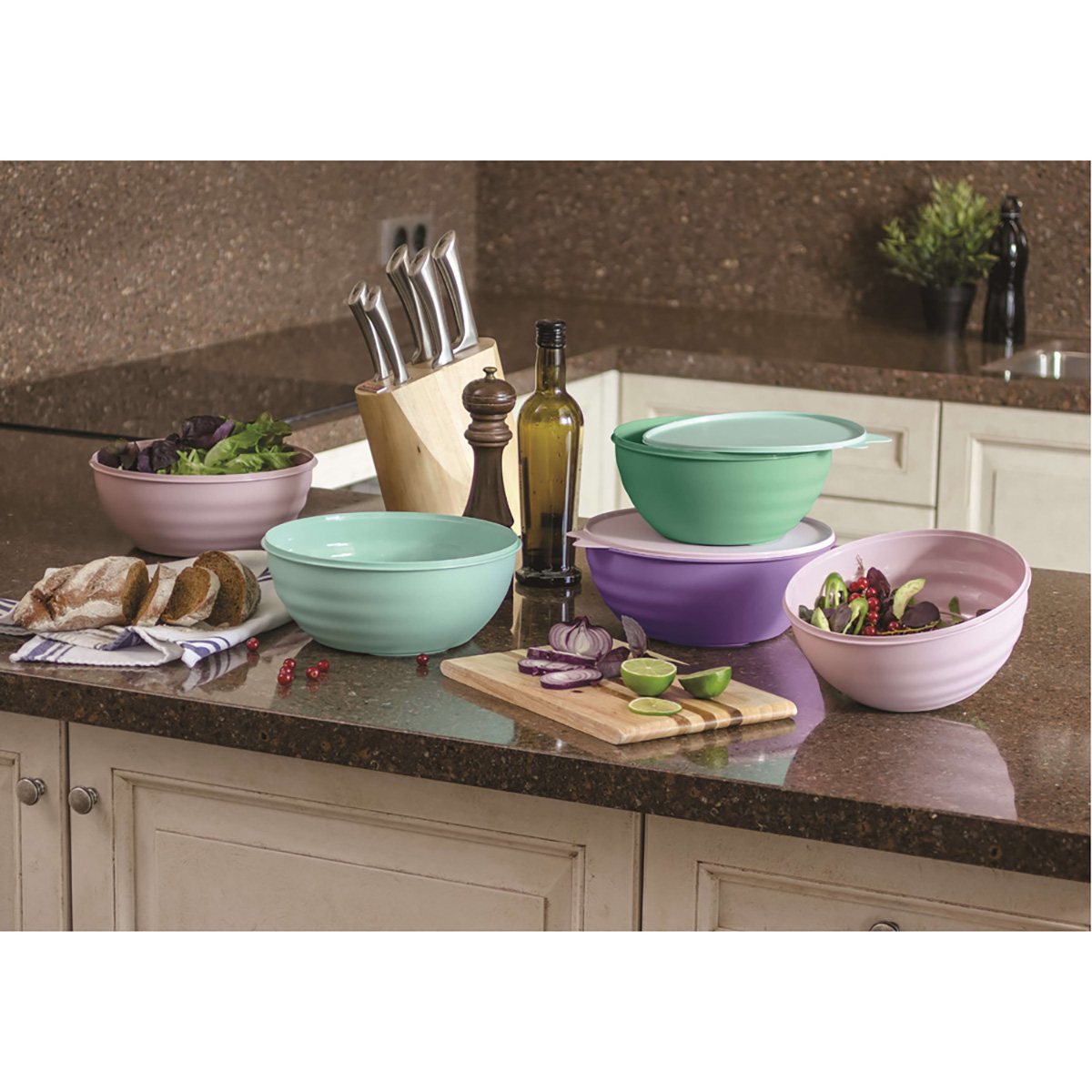 Миска с крышкой "wave" 3,7 л (бежевый флэк) (1/6) "бытпласт"