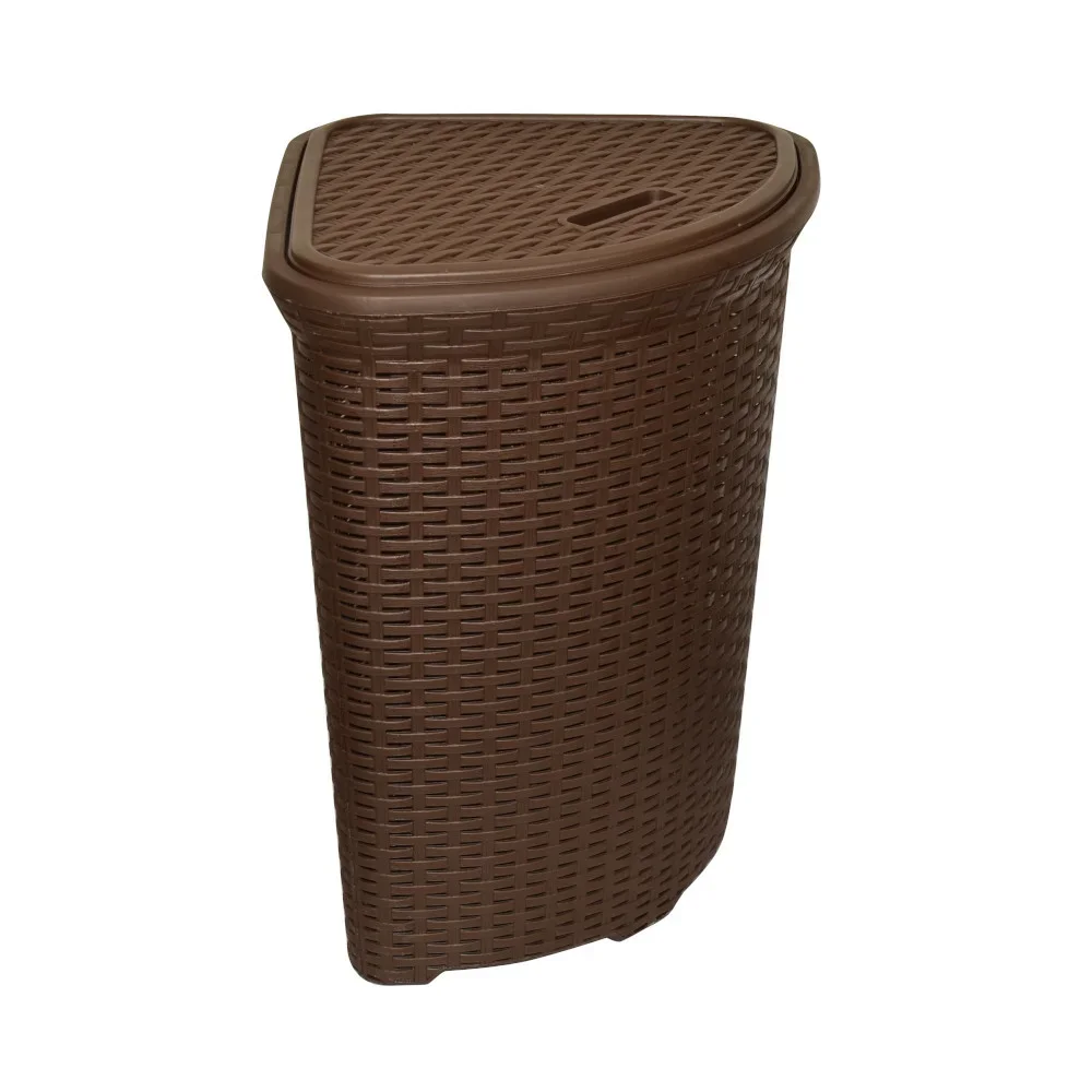 Корзина для белья угловая 60 л "ротанг" (коричневая) с крышкой (1/8) "виолет"