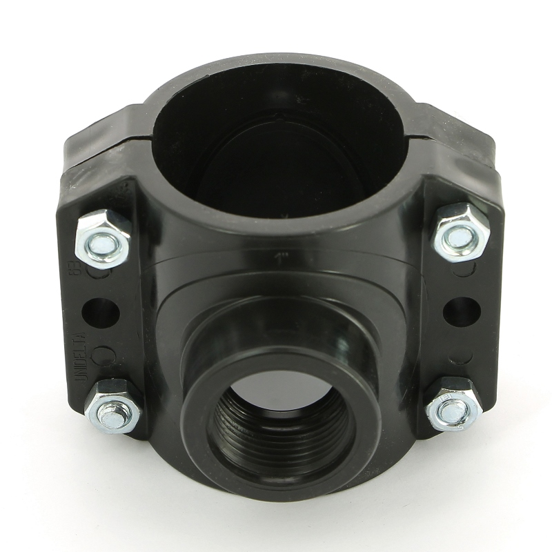 Врезка монтажная седельная 63 x 1" ВР, 4 болта, для водопроводных труб ПНД UNIDELTA