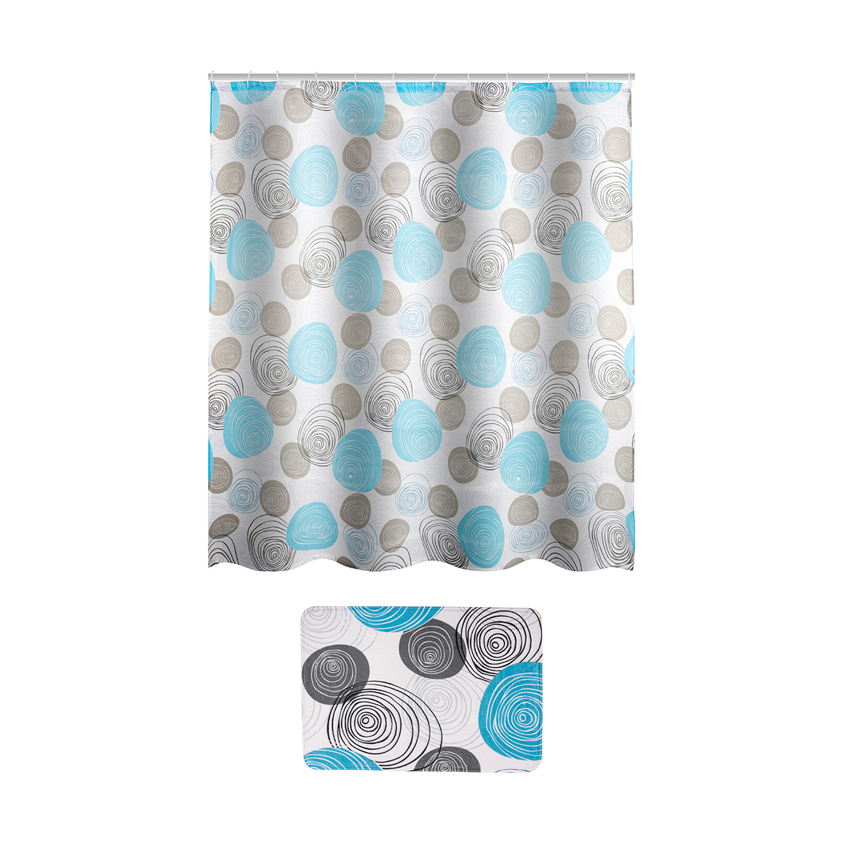 Набор для ванной "шарики" (коврик микрофибра, штора полиэстер) (1/8/24) "рыжий кот"