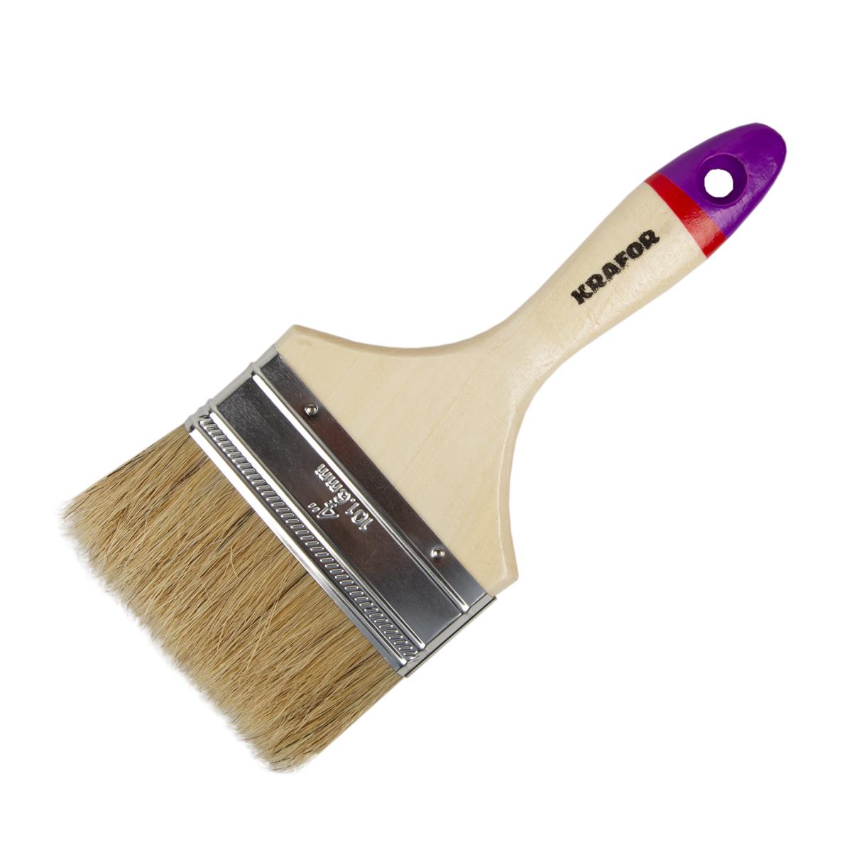 Кисть плоская "евро" №4 /100 мм  (12/180) натур.щетина, дерев.ручка "krafor" 004-0040