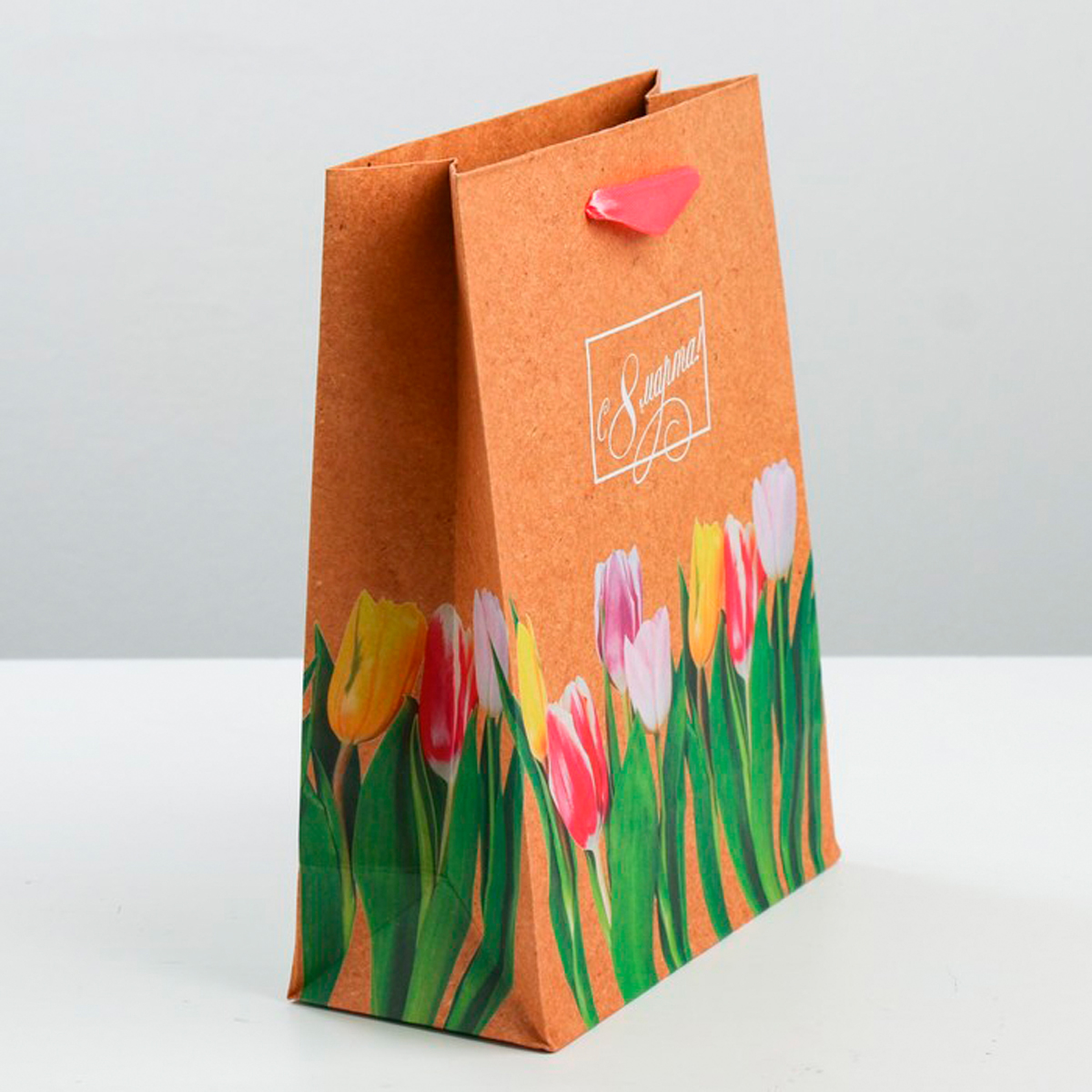 Пакет подарочный крафтовый "цветочная вереница" 23*27*8 см (1/3/300) "дарите счастье" 3639961