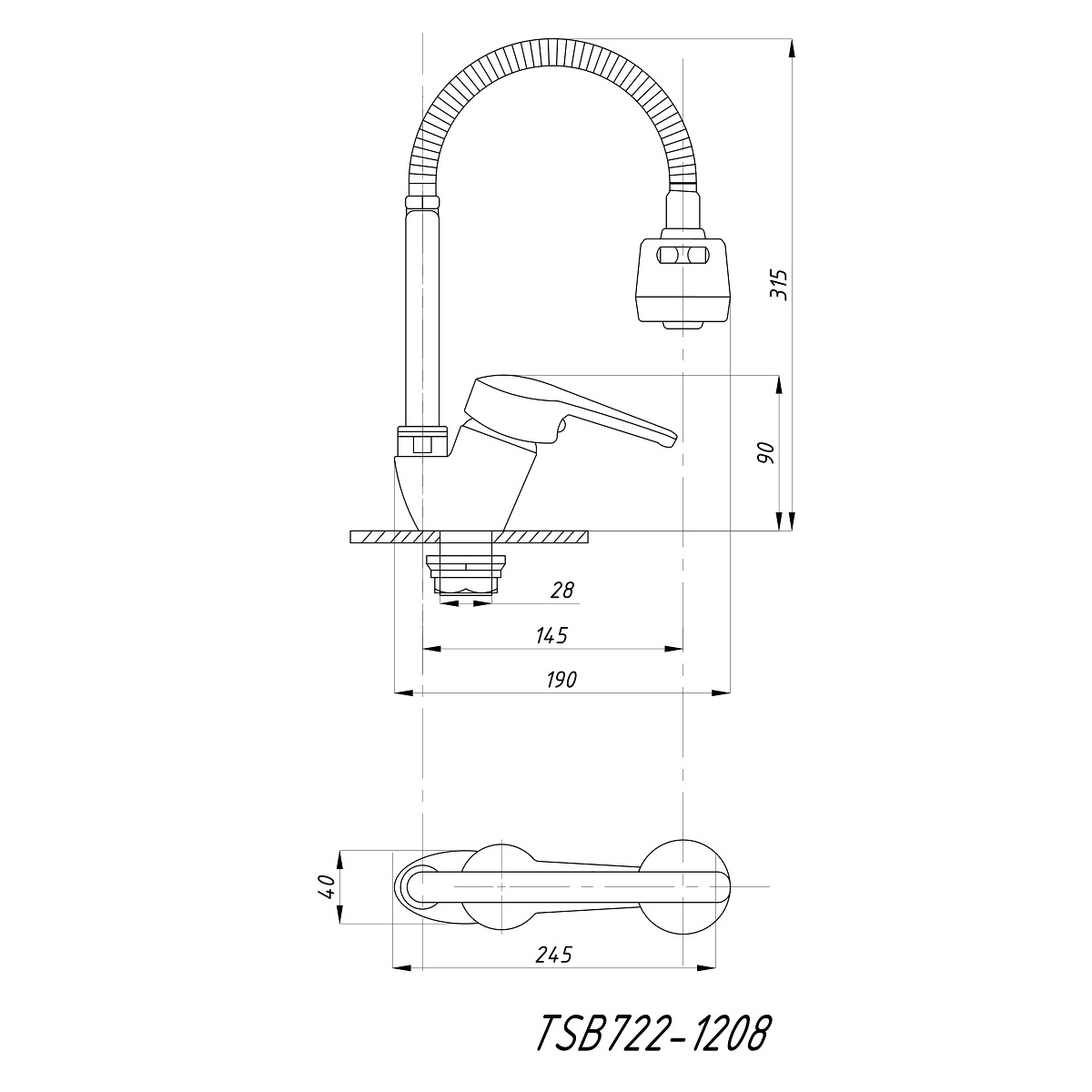 Смеситель для кухни "tsarsberg" tsb-722-1208 гибкий излив (1/10) "профсан"