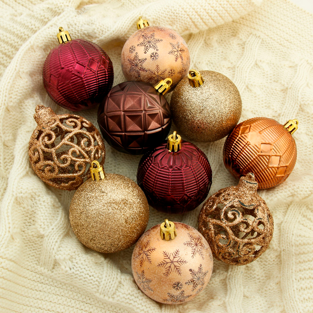 Шары новогодние d-6 см (набор 16 шт.) "винтажный узор" кофейные оттенки 4250843