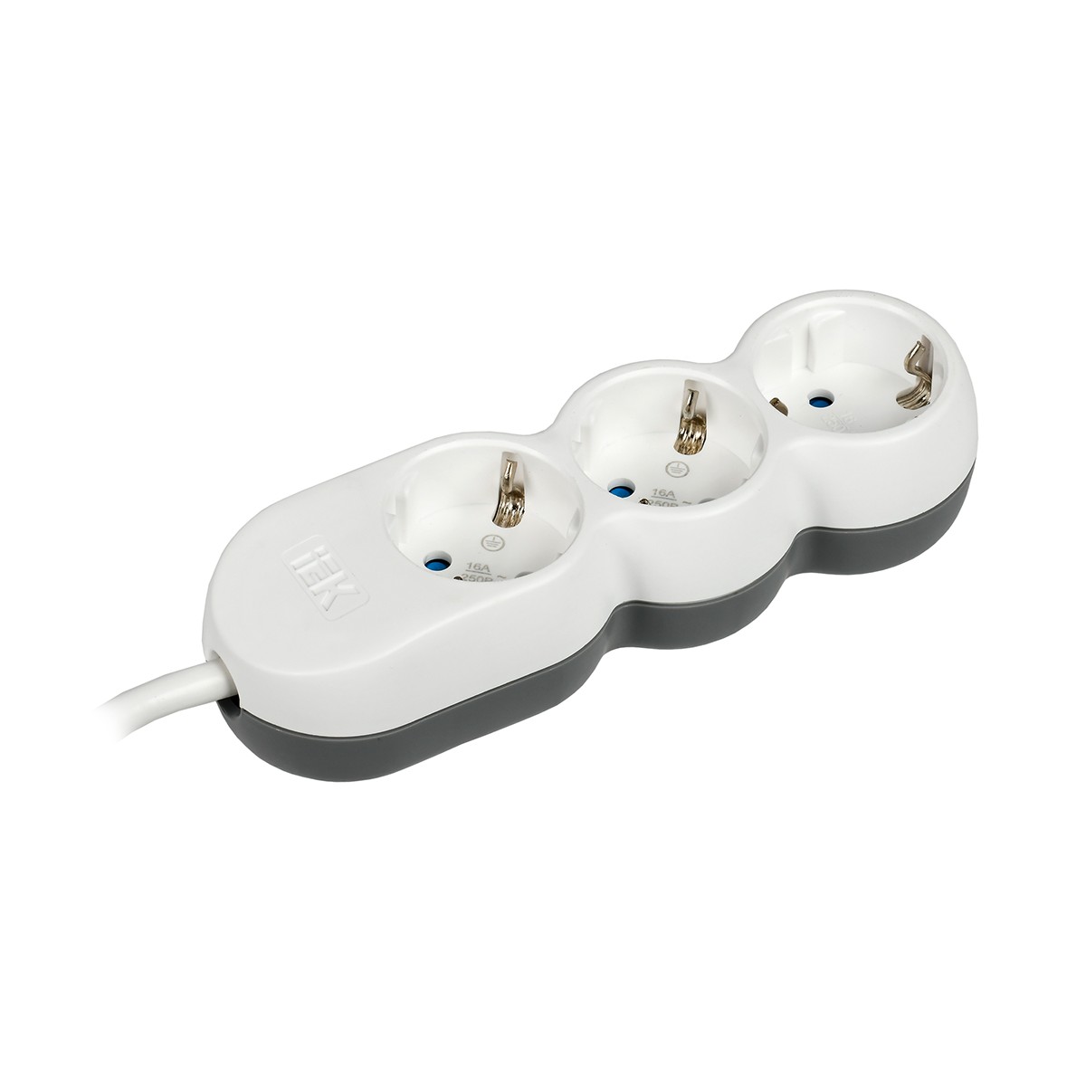 Удлинитель с заземл. "uno" 3 розетки, 2p+pe/5 м 3*1,5 мм, 16а (1/10/40) "iek"