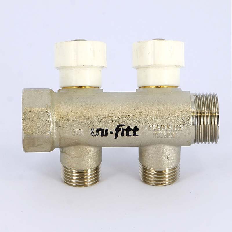 Коллектор UNI-FITT 3/4"х3/4"EKх2 вых евроконус 40мм никелированный с вентилями