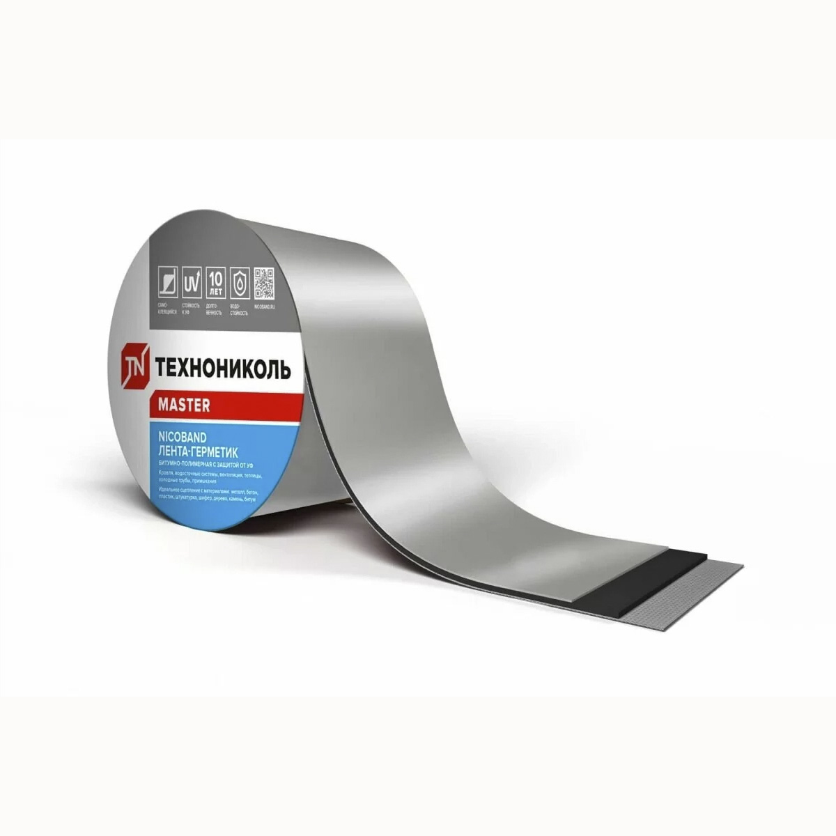 Лента-герметик самокл. 10 см х 10 м "nicoband" (битумно-полимерная) серебристая (1/3) "технониколь"