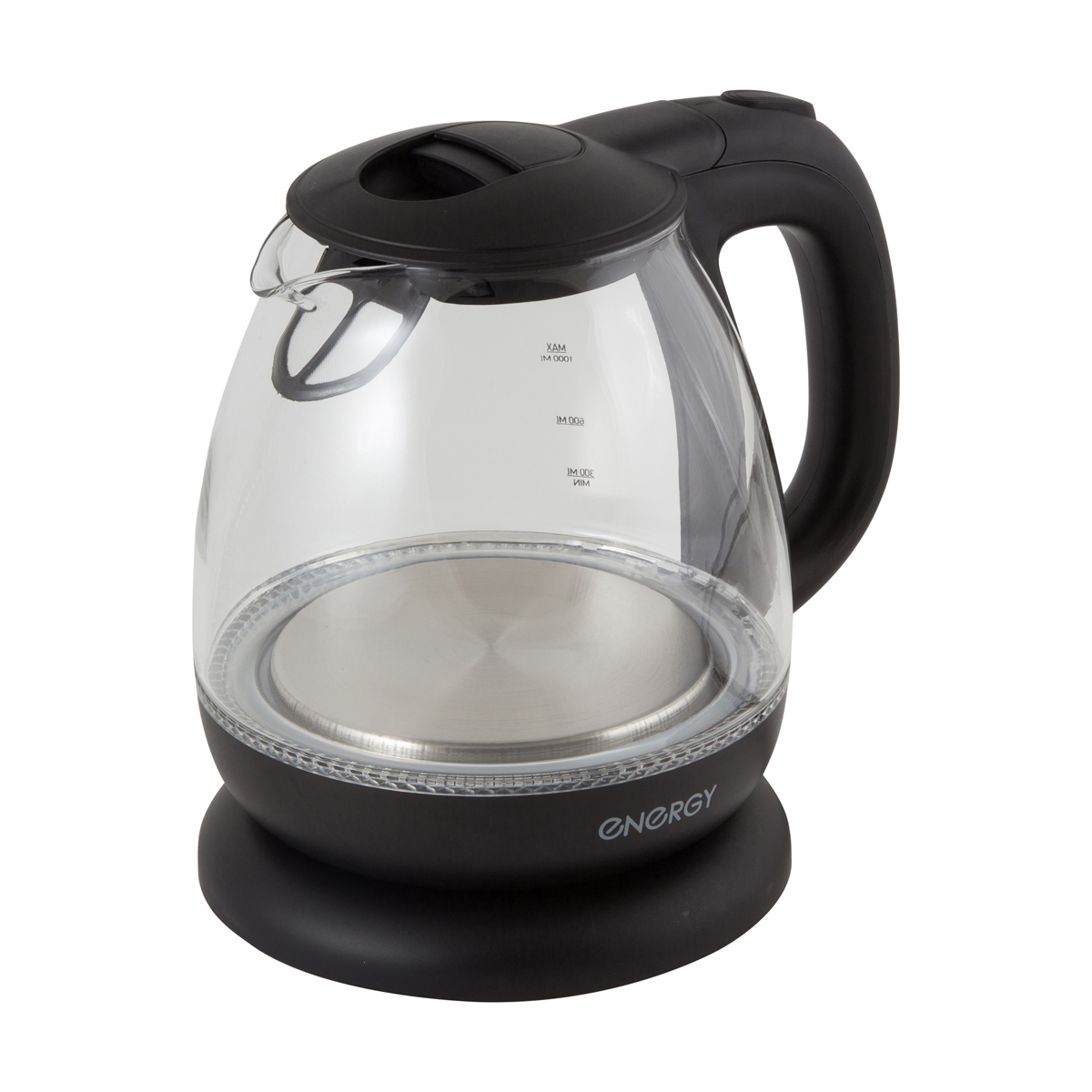 Чайник электр. "energy" e-296 1 л (1/8)  стекло, пластик (черный)