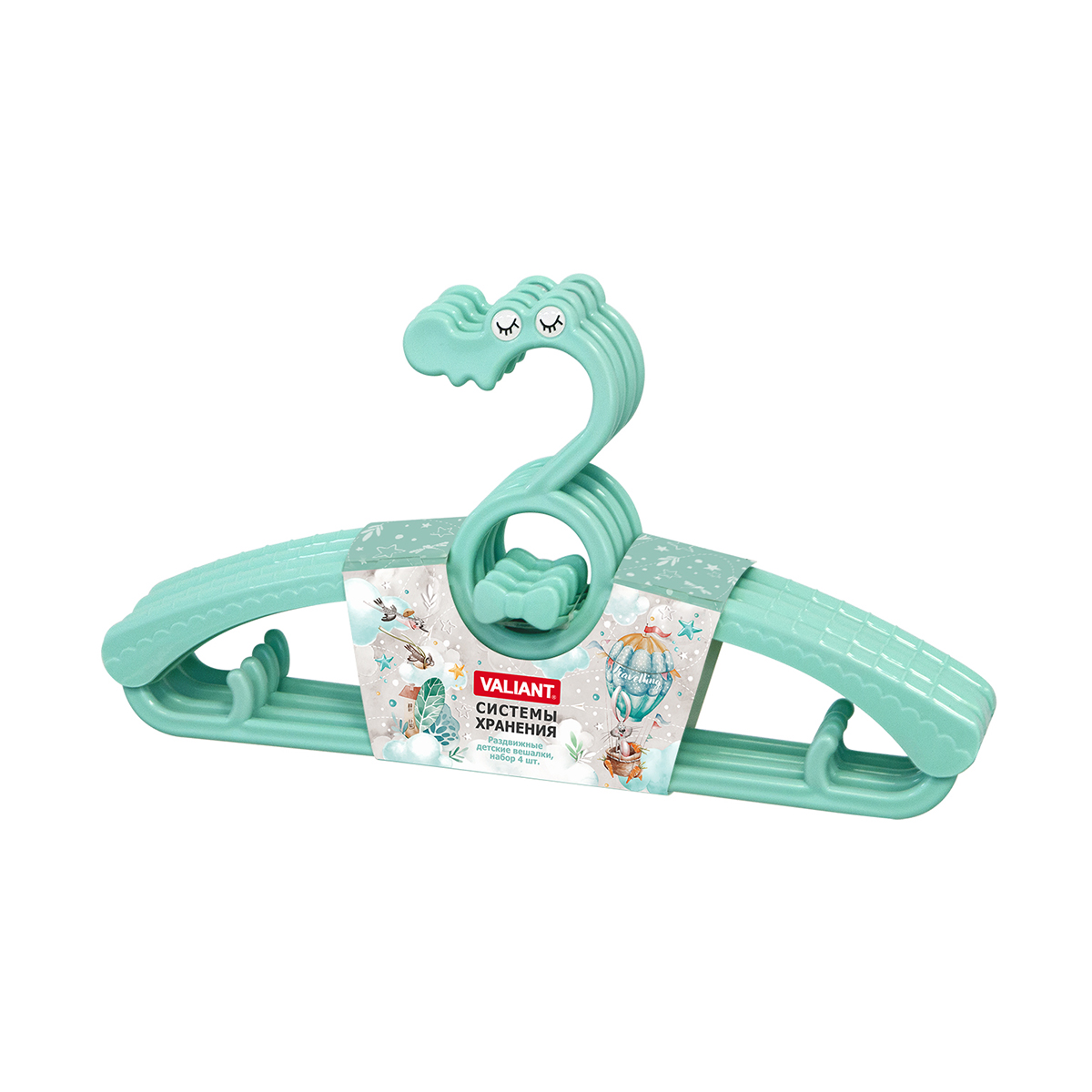 Вешалки для детской одежды "путешастики" (4 шт.) пласт. (мятный) (1/64) "valiant" kh-p30-m