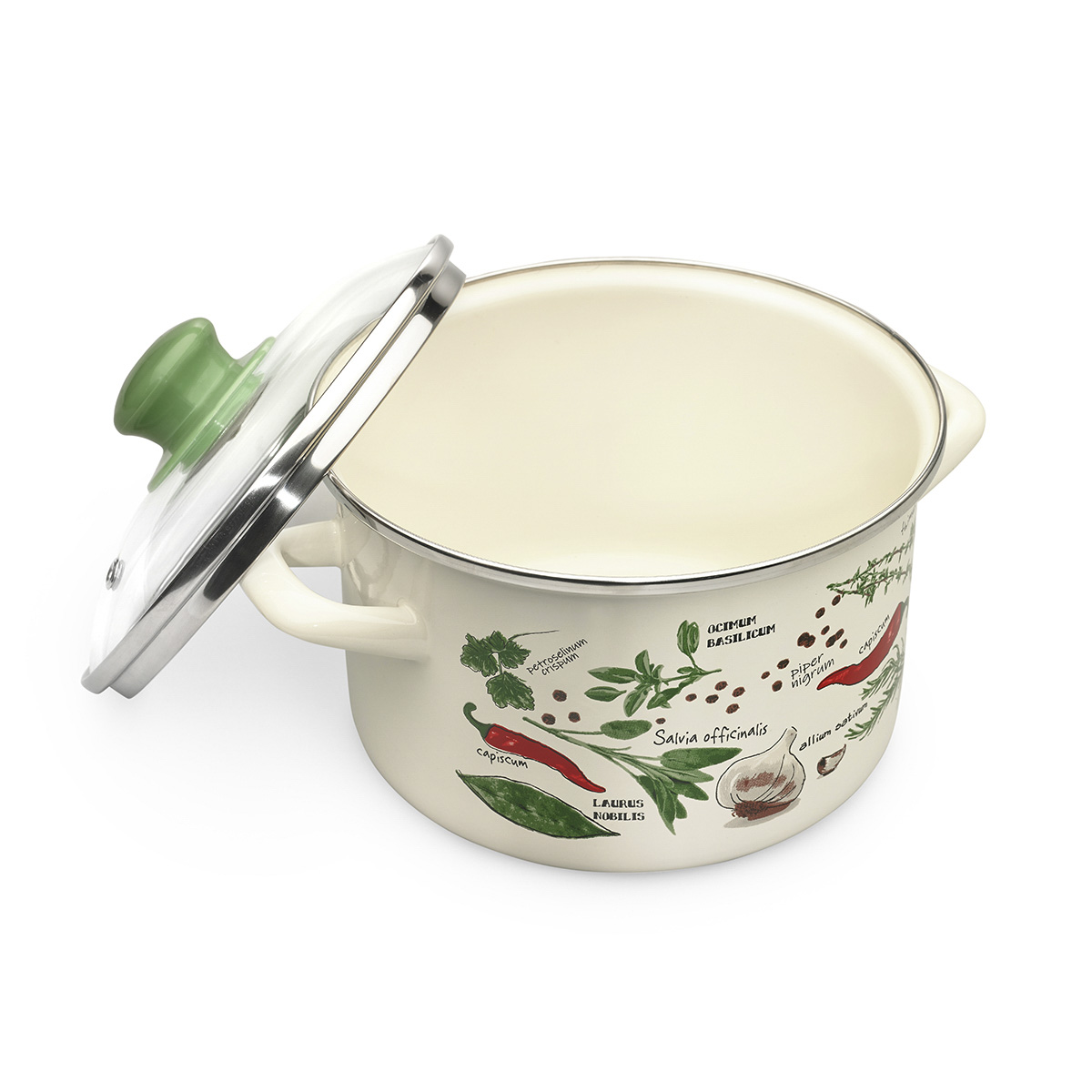 Кастрюля эмалиров. "специи" 5 л, 22 см стекл. крышка (1/4) "metrot"