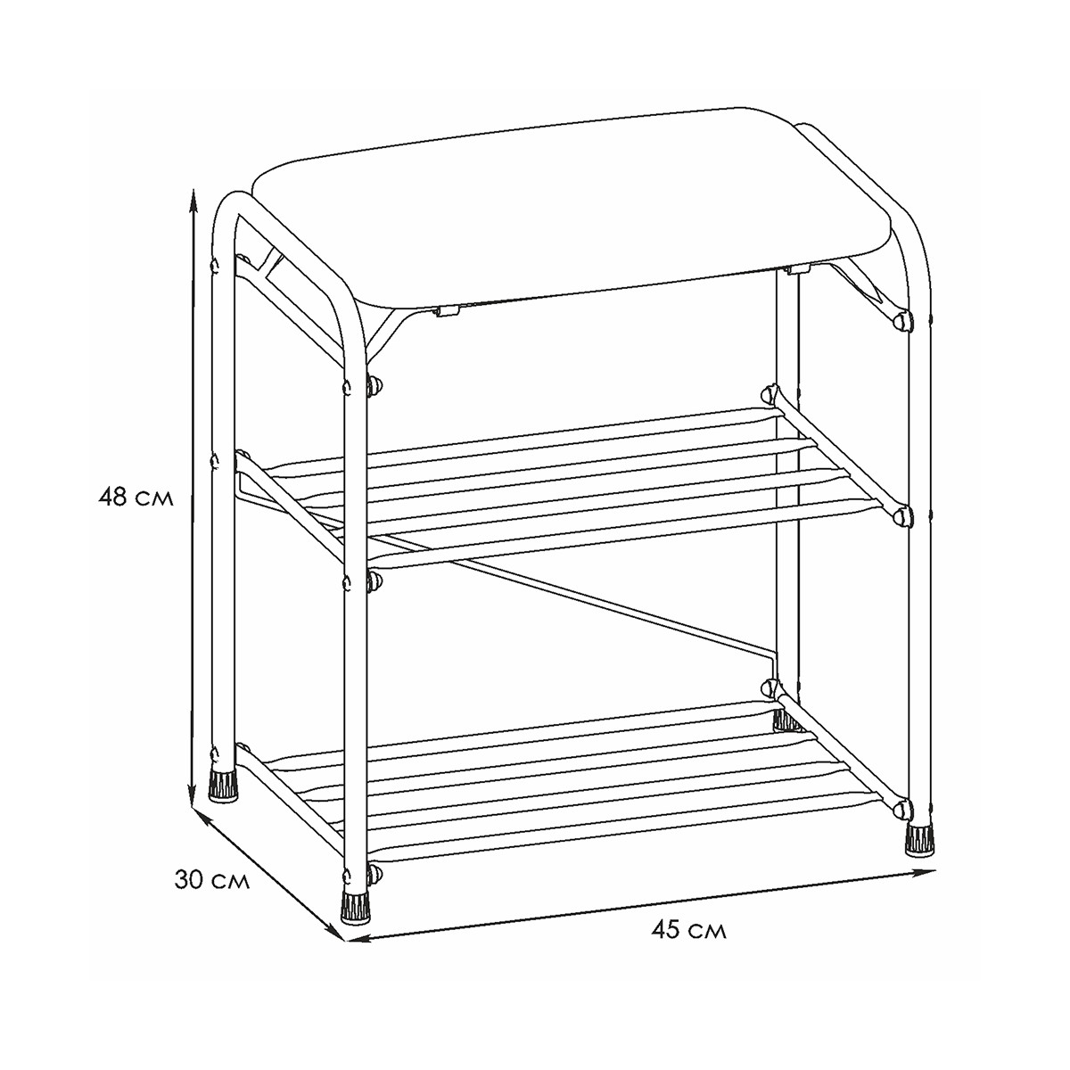 Подставка для обуви "альфа 13" 2 полки с сиденьем (450*300*480 мм) черный (1) пдоа13с ч