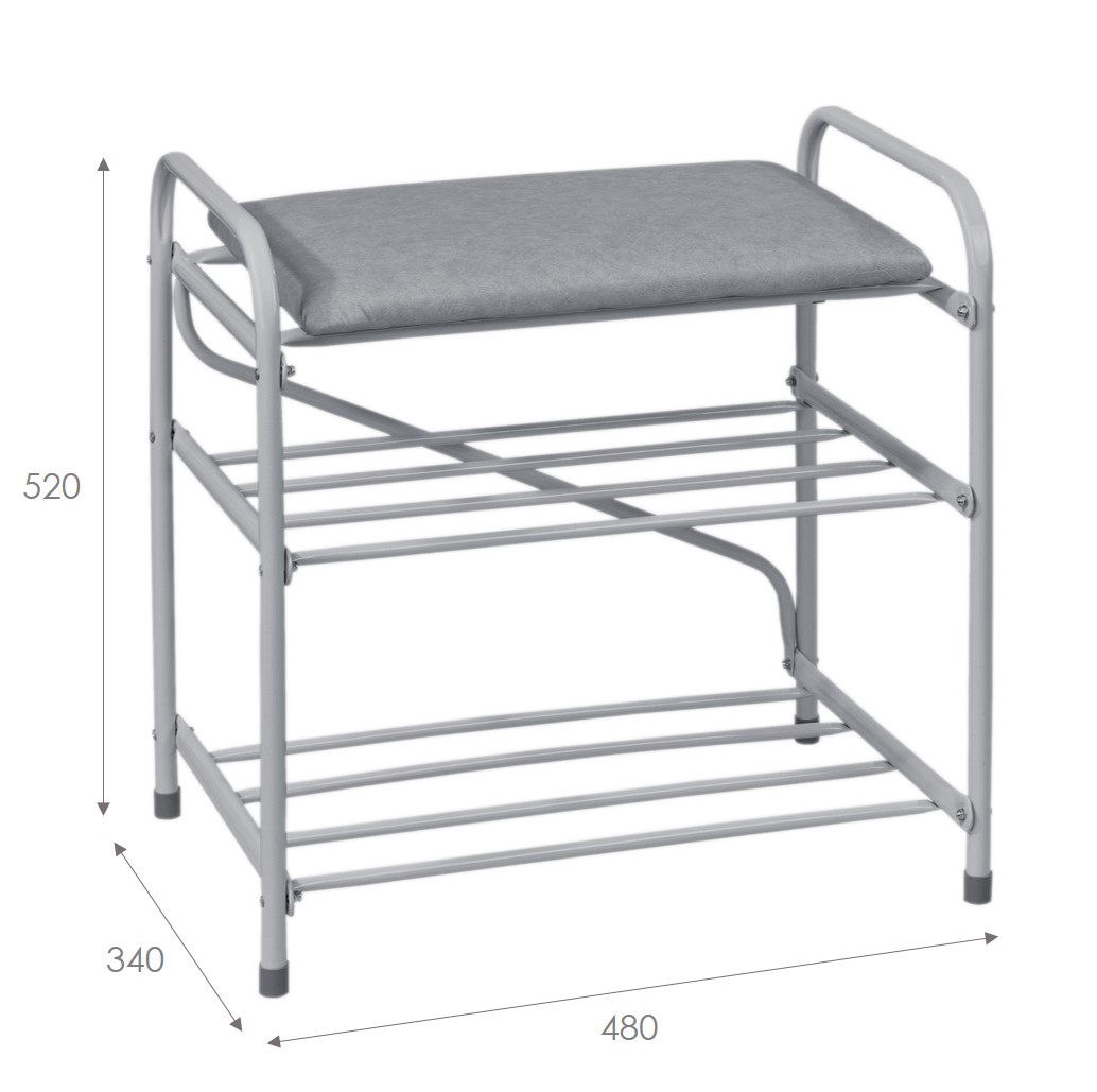Банкетка-этажерка для обуви 2-х ярусная с мягким сиденьем (серый) (1) "виолет"