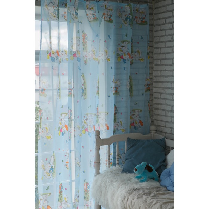 Тюль "веселый зайчик" 135*270 см, голубой (1/16) "этель" 2732419