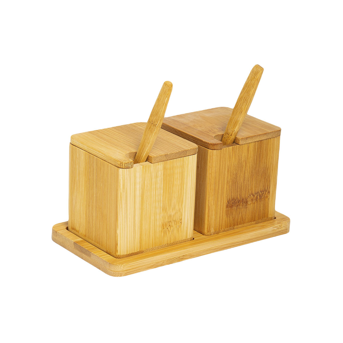 Набор для специй на подставке 2 банки с крышками и ложками, бамбук (1/24) "olaff" 204-50006