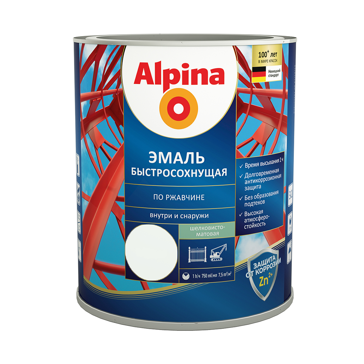 Грунт- эмаль по ржавчине быстросохн. белая (ral 9003) 0,75 л (1/6) "alpina"
