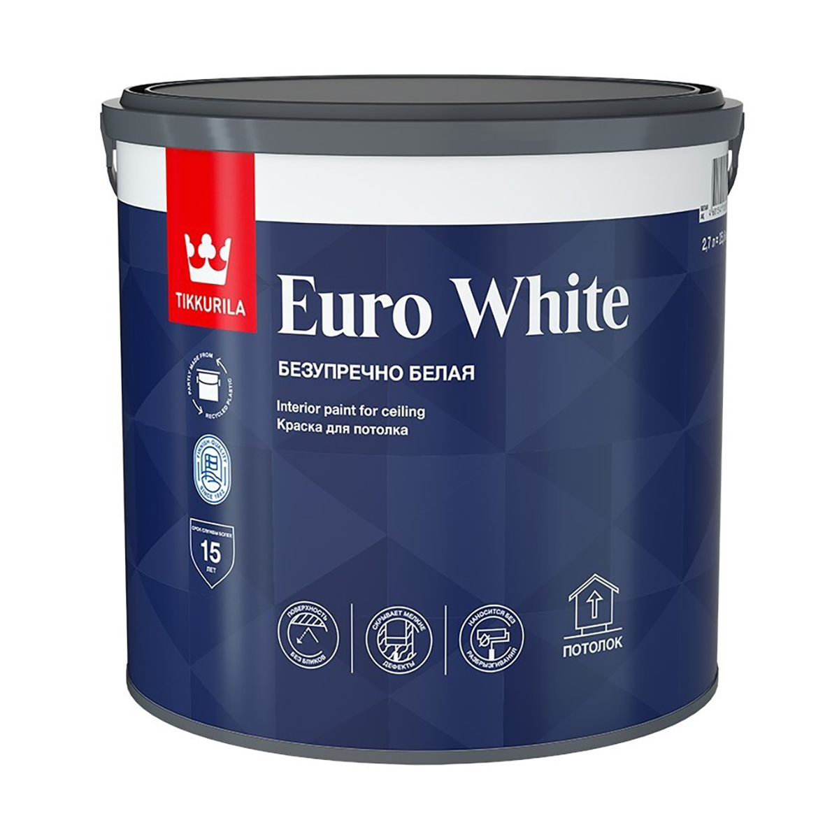 Краска "euro white"  9 л (1) белая для потолков "тиккурила"