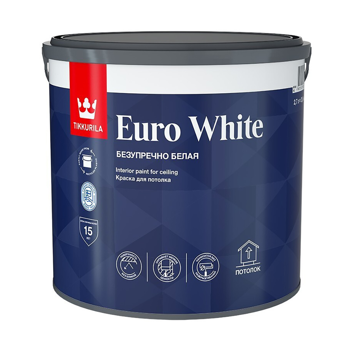 Краска "euro white"  2,7 л (1) белая для потолков "тиккурила"
