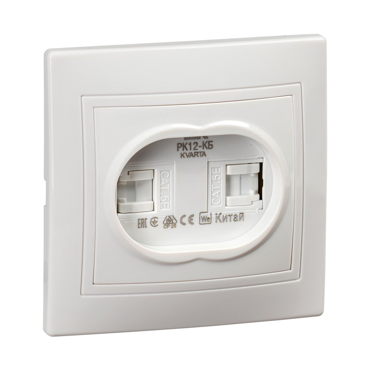Розетка компьютерная "kvarta" 2-х местн. рк12-кб, rj45, белый (1/10/200) "iek"